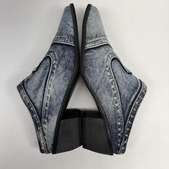 Y2K Denim Western Mule Sz9 Heels Pointed Toe Cowgirl 90s Revival - Picture 7 of 9